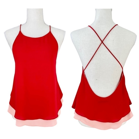 Zara Red Pink Halter Tank Top Open Back Cami size XS - Picture 1 of 10